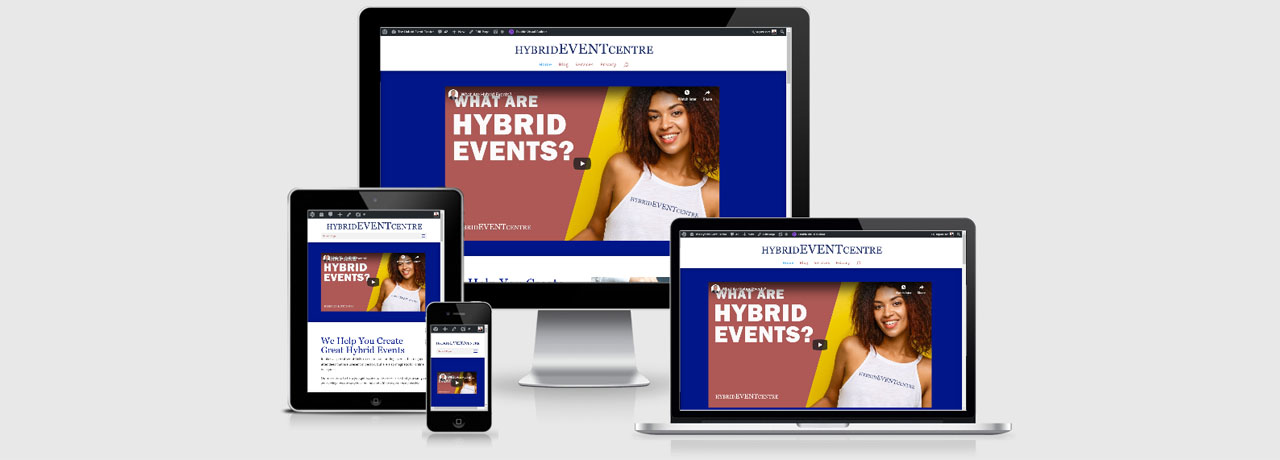Hybrid Event Centre website displayed on a variety of devices